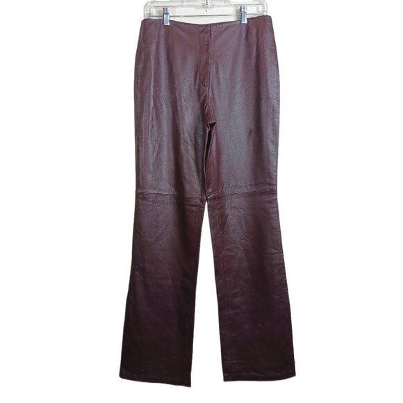 Co & Eddy Leather Pants Womens 8 Burgundy Classic Preppy Office Siren Trousers - Picture 1 of 5